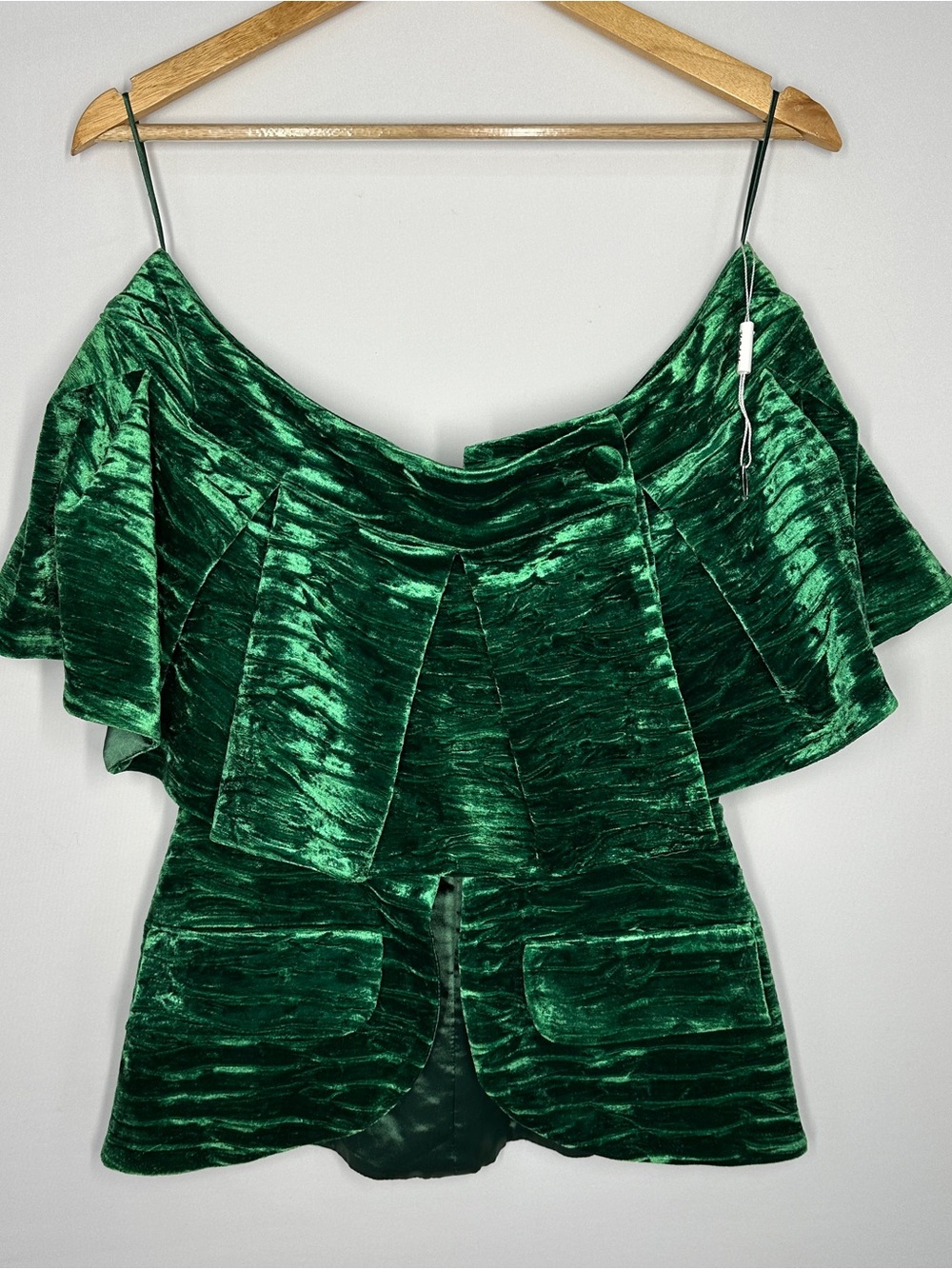 John Paul Ataker crushed green Velvet Top Jacket Off Shoulder Pants Women’s